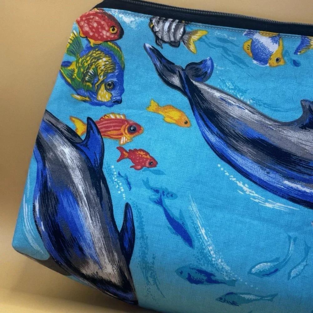 Beach Coral Fish Underwater Theme Make Up Toiletry Bag Zip vibrant blue clean